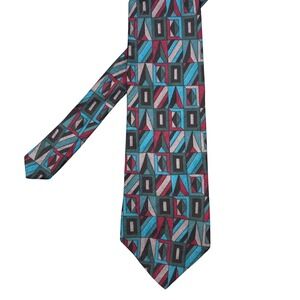 Henry Grethel Teal Burgundy Geometric Silk Tie Mens OS